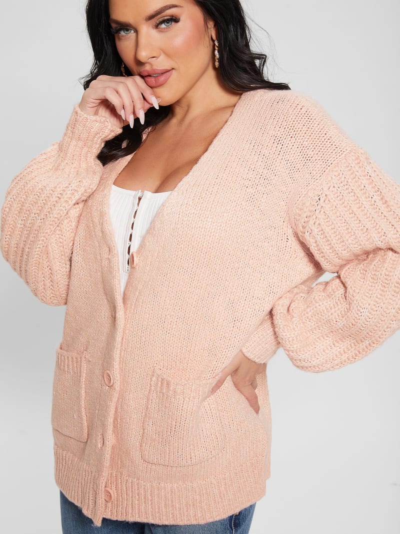 Guess Eco Hiro Knit Cardigan Sweater - Smooth Pink Multi Guess Eco Hiro Knit Cardigan Sweater - Smooth Pink Multi