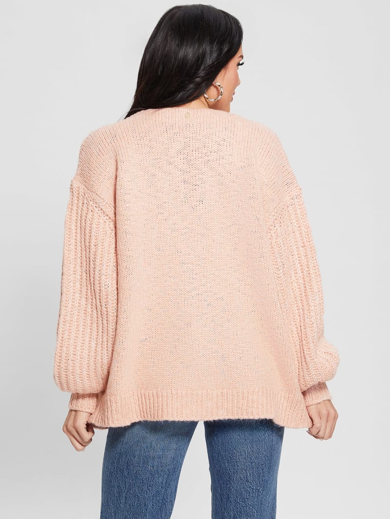 Guess Eco Hiro Knit Cardigan Sweater - Smooth Pink Multi Guess Eco Hiro Knit Cardigan Sweater - Smooth Pink Multi