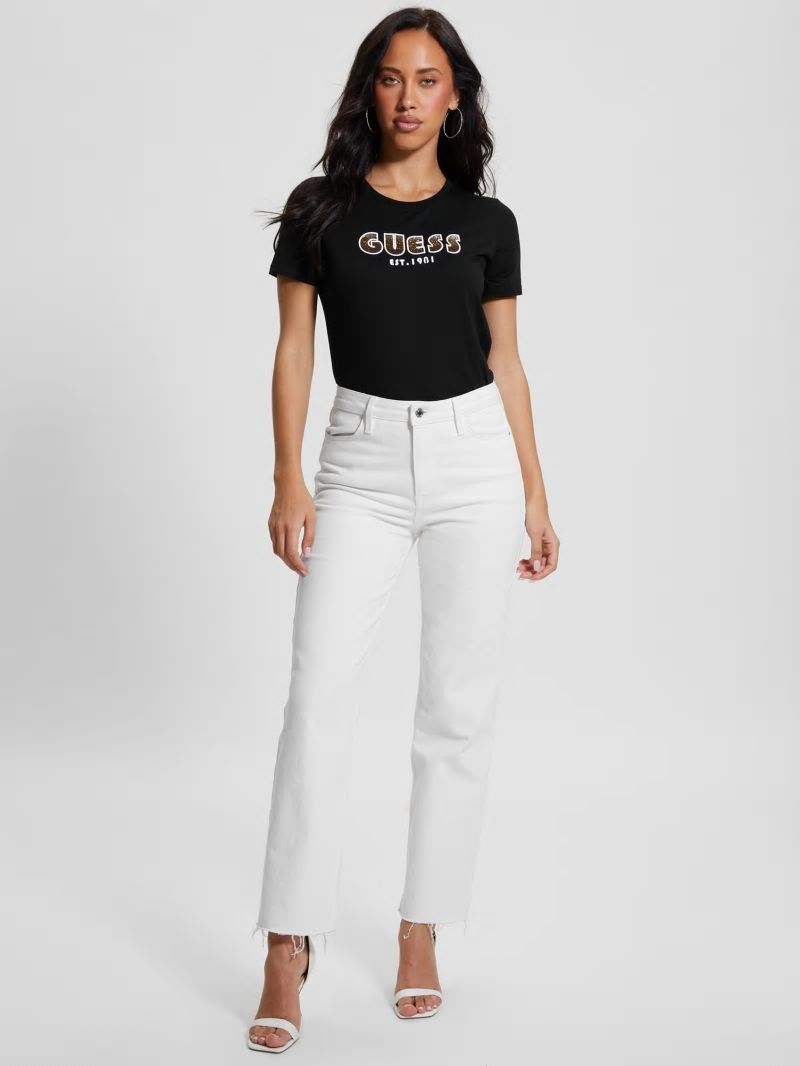 Guess Eco Crewneck Rhinestone Logo Tee - Black Guess Eco Crewneck Rhinestone Logo Tee - Black