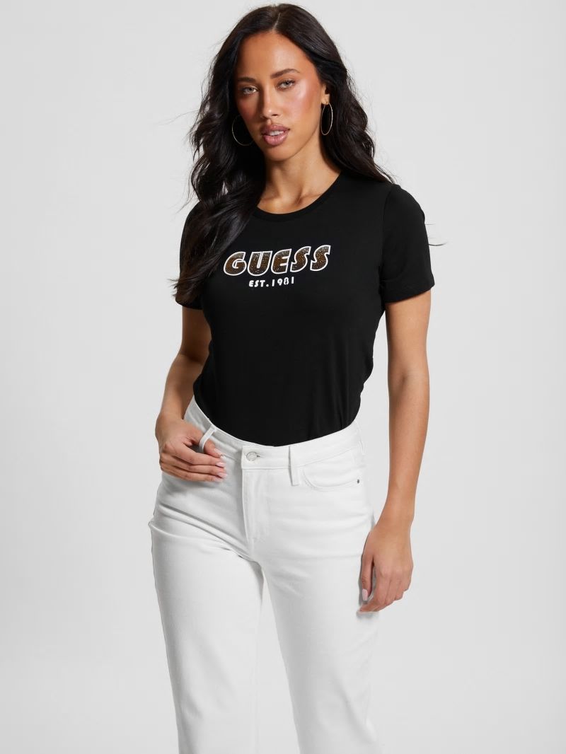 Guess Eco Crewneck Rhinestone Logo Tee - Black Guess Eco Crewneck Rhinestone Logo Tee - Black