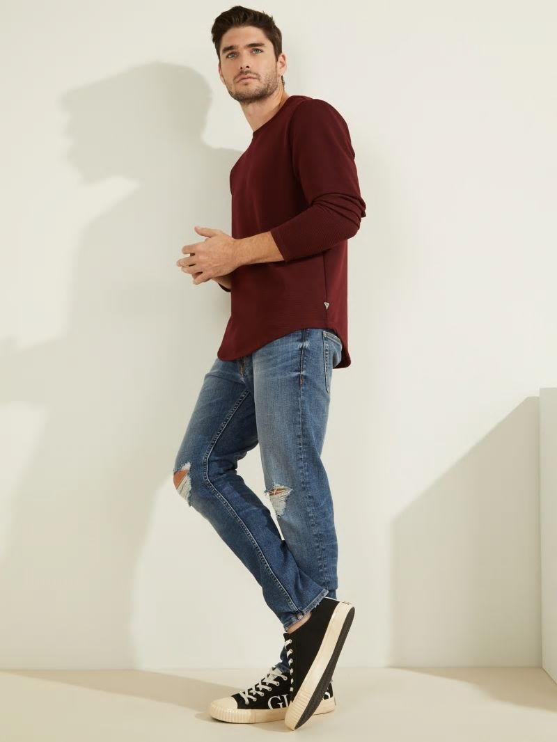 Guess Textured Jersey Long-Sleeve Tee - Vino Guess Textured Jersey Long-Sleeve Tee - Vino