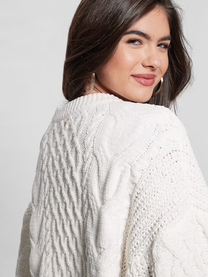 Guess Aki Chenille Cable-Knit Sweater - Dove White Multi Guess Aki Chenille Cable-Knit Sweater - Dove White Multi
