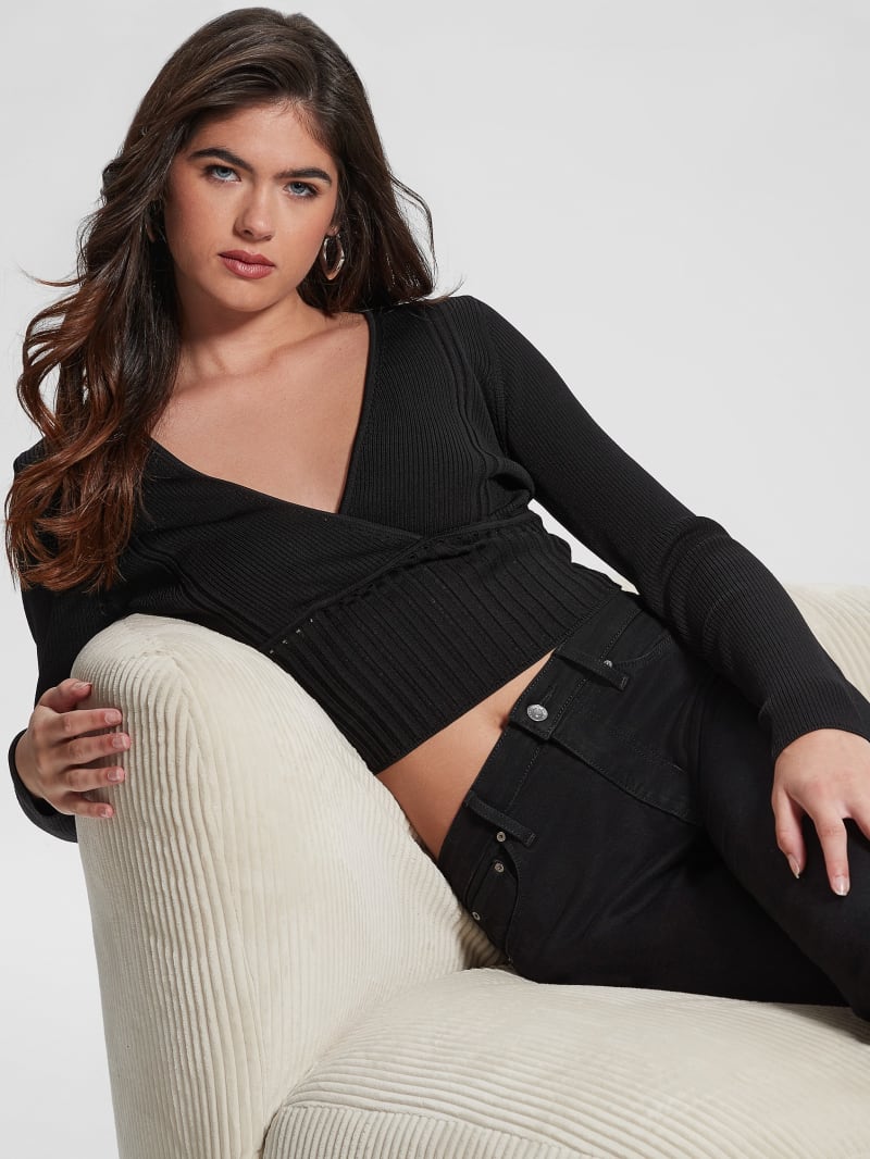 Guess Surplice Soft Bandage Sweater Top - Black Guess Surplice Soft Bandage Sweater Top - Black