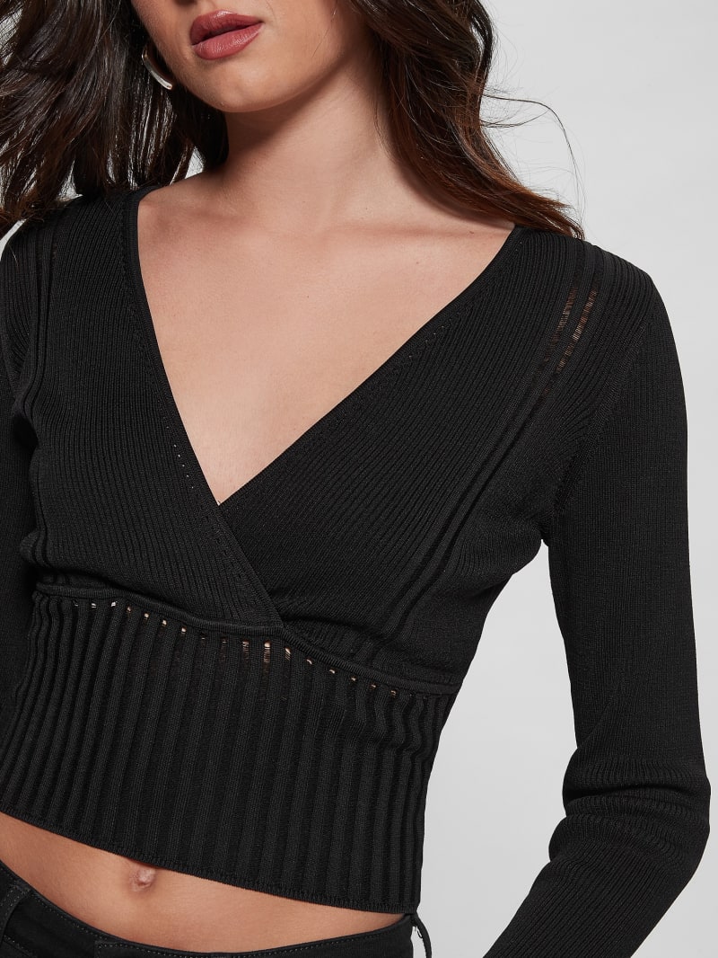 Guess Surplice Soft Bandage Sweater Top - Black Guess Surplice Soft Bandage Sweater Top - Black
