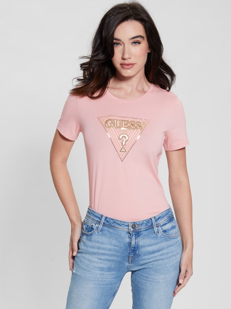 Guess Eco Multi-Tone Sequin Logo Tee - Smooth Pink Guess Eco Multi-Tone Sequin Logo Tee - Smooth Pink