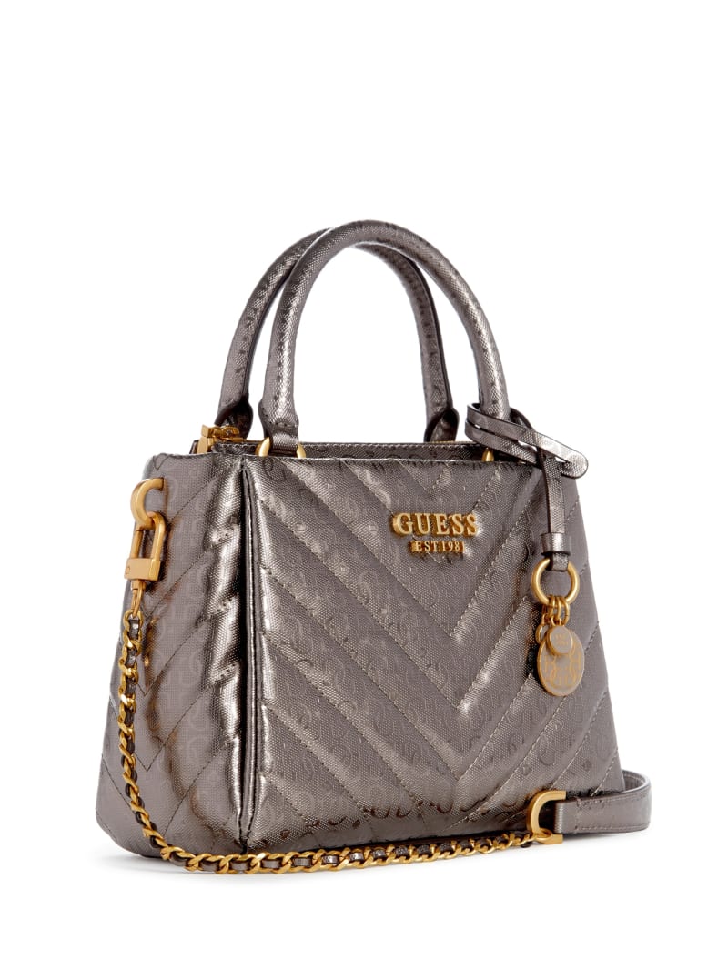 Guess Jania Metallic Quilted Small Girlfriend Satchel - Pewter Guess Jania Metallic Quilted Small Girlfriend Satchel - Pewter