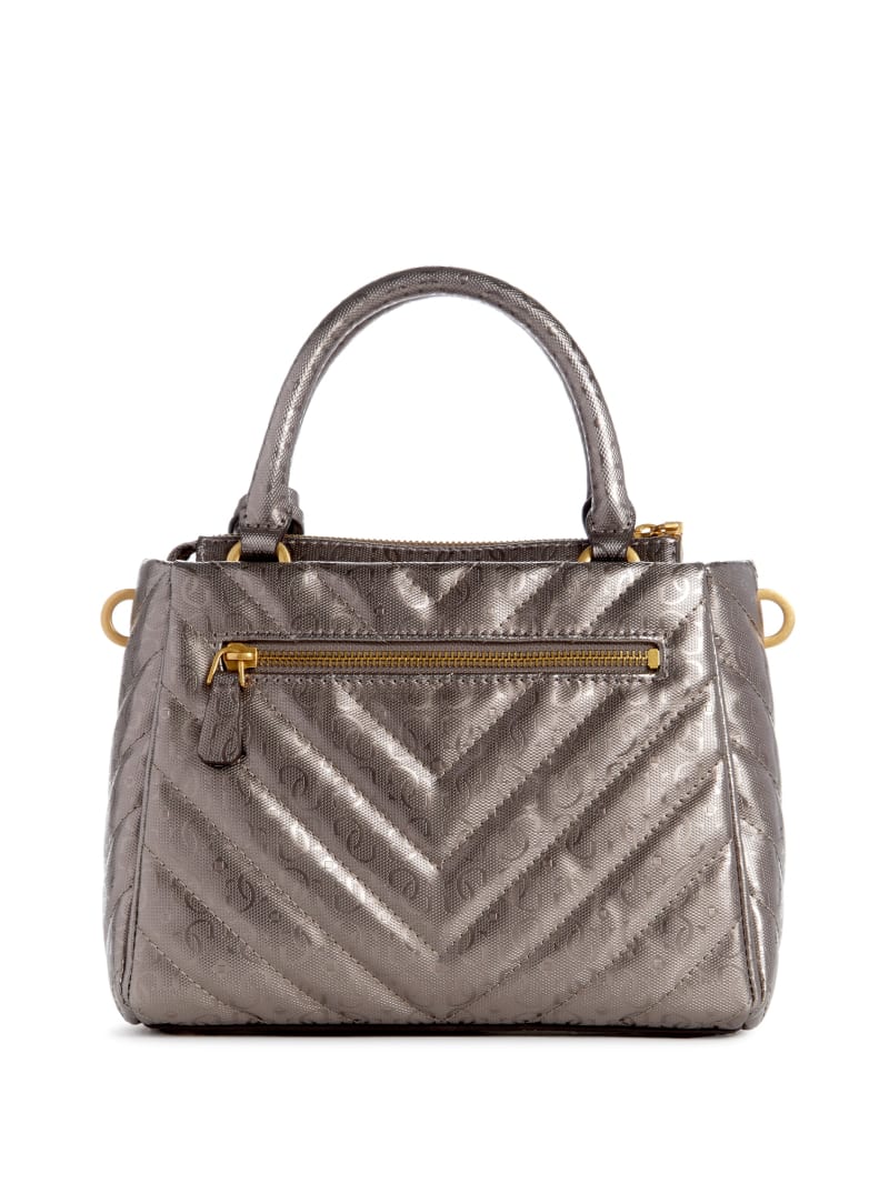 Guess Jania Metallic Quilted Small Girlfriend Satchel - Pewter Guess Jania Metallic Quilted Small Girlfriend Satchel - Pewter