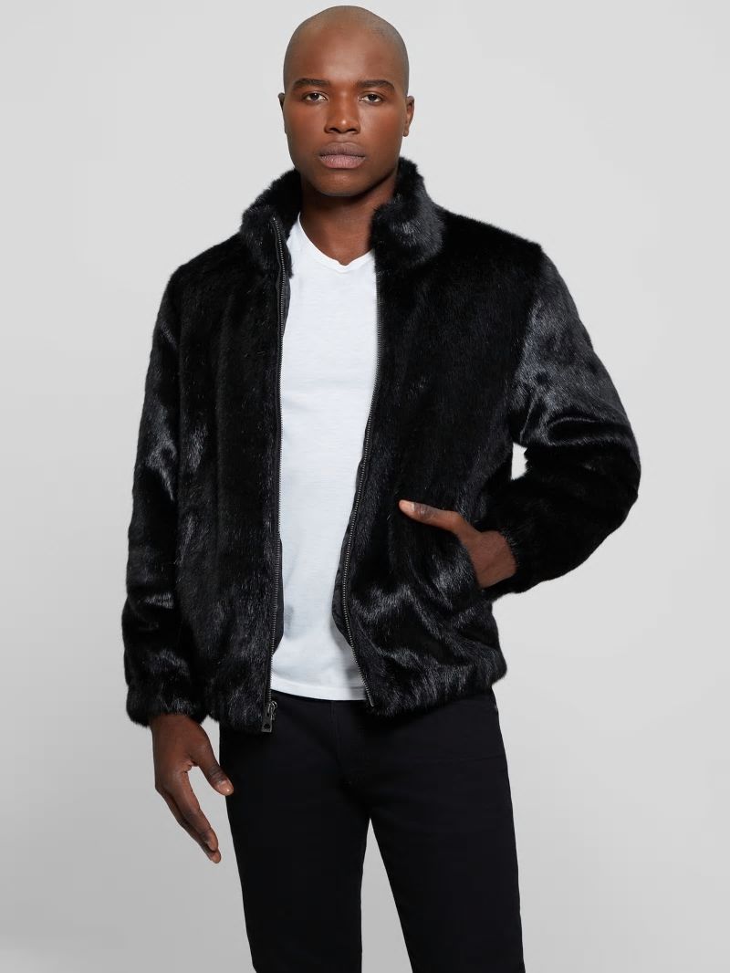 Guess Draco Faux-Fur Zip Jacket - Black Guess Draco Faux-Fur Zip Jacket - Black