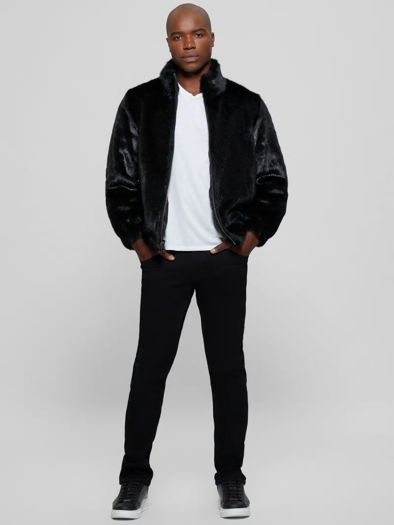 Guess Draco Faux-Fur Zip Jacket - Black Guess Draco Faux-Fur Zip Jacket - Black