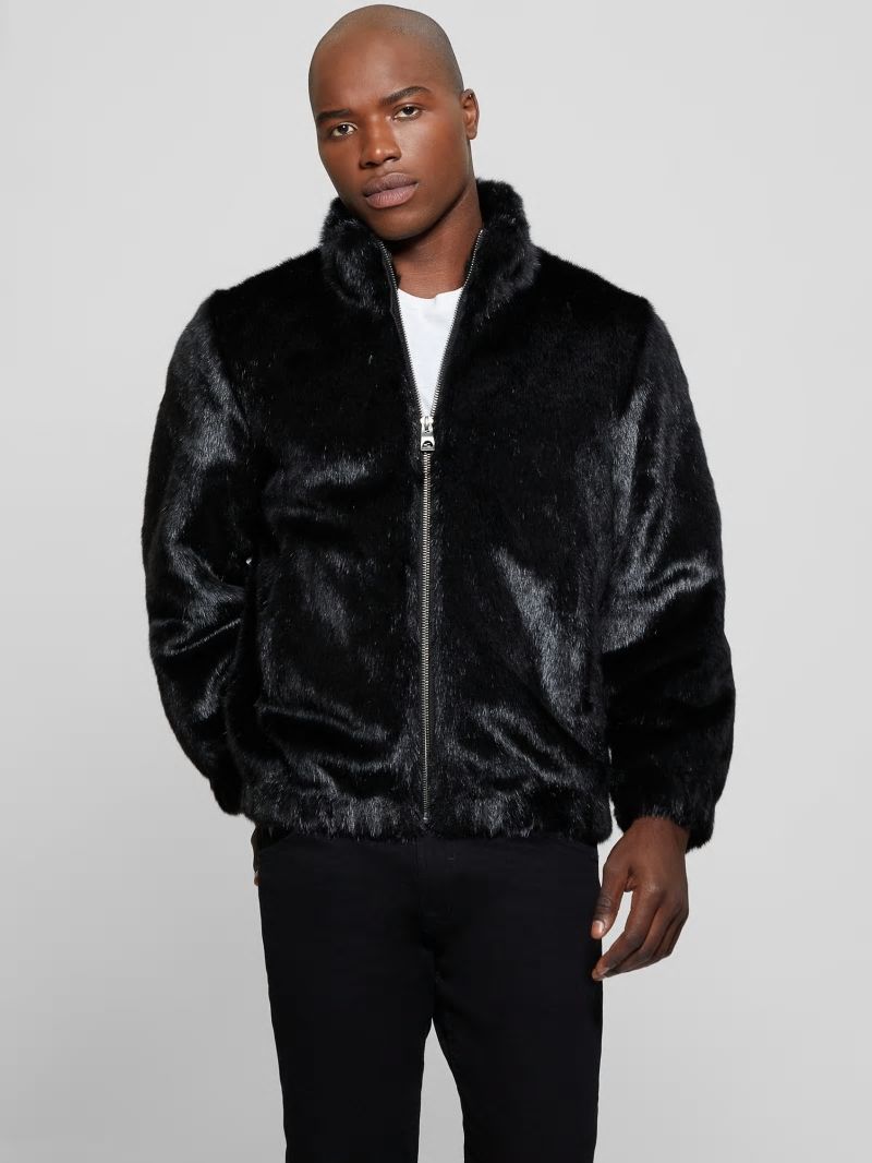 Guess Draco Faux-Fur Zip Jacket - Black Guess Draco Faux-Fur Zip Jacket - Black