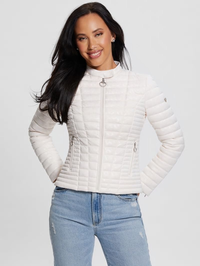Guess Vona Quilted Logo Jacket - Parchment Tone Guess Vona Quilted Logo Jacket - Parchment Tone