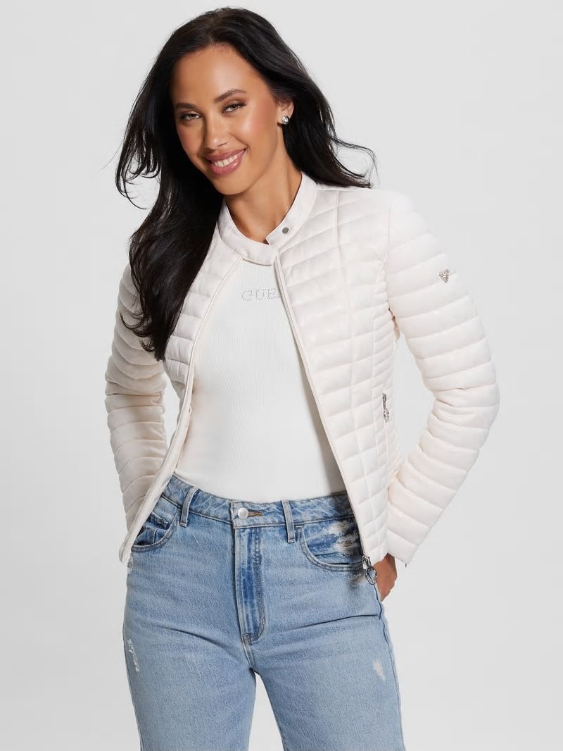 Guess Vona Quilted Logo Jacket - Parchment Tone Guess Vona Quilted Logo Jacket - Parchment Tone