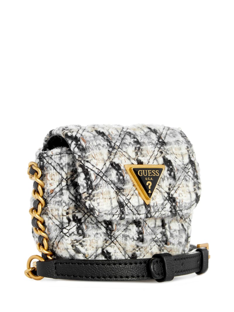 Guess Giully Tweed Micro Mini Crossbody - Black And White Guess Giully Tweed Micro Mini Crossbody - Black And White