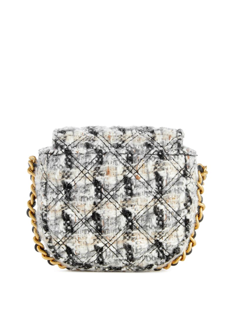 Guess Giully Tweed Micro Mini Crossbody - Black And White Guess Giully Tweed Micro Mini Crossbody - Black And White