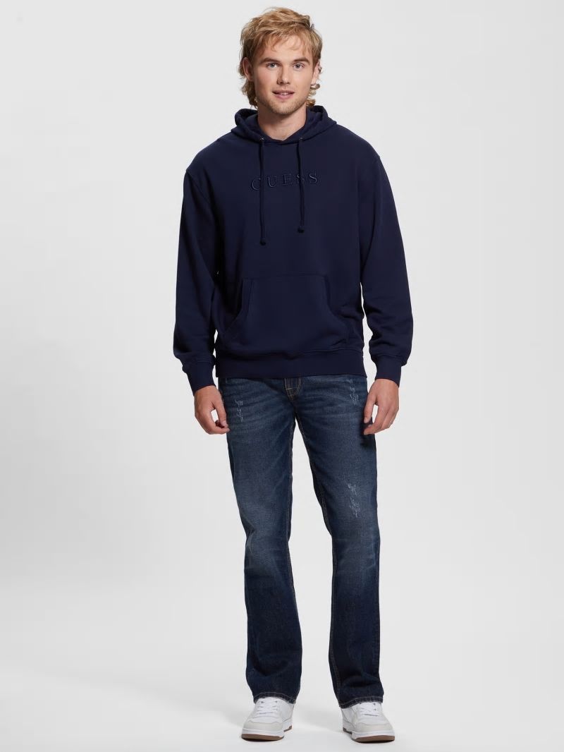 Guess Finch Terry Logo Hoodie - Smart Blue Multi Guess Finch Terry Logo Hoodie - Smart Blue Multi