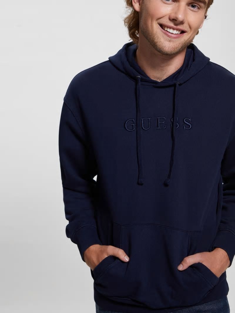Guess Finch Terry Logo Hoodie - Smart Blue Multi Guess Finch Terry Logo Hoodie - Smart Blue Multi