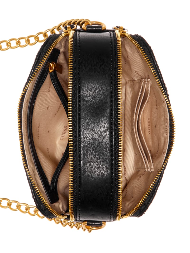 Guess Giully Quilted Camera Crossbody - Black Floral Print Guess Giully Quilted Camera Crossbody - Black Floral Print