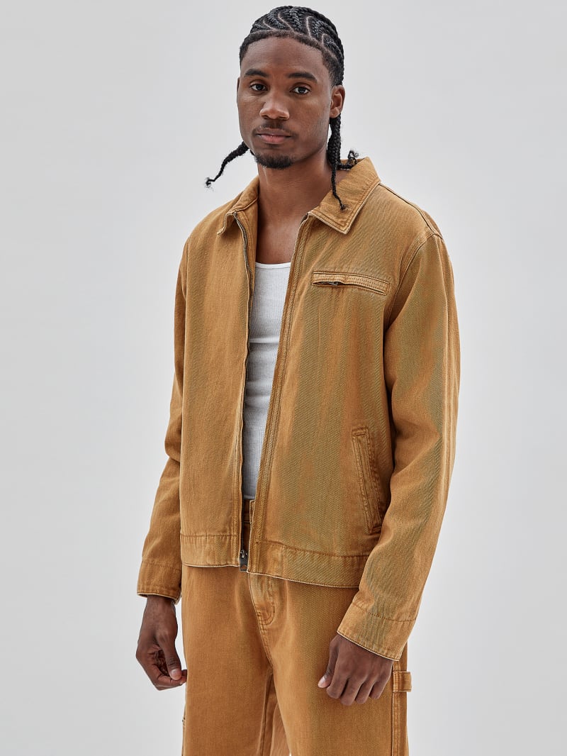Guess GUESS Originals Aged Denim Work Jacket - Go Vintage Tan Wash Guess GUESS Originals Aged Denim Work Jacket - Go Vintage Tan Wash
