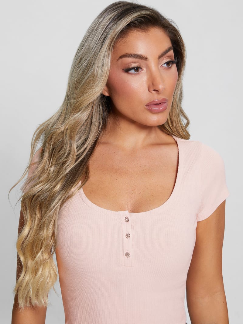 Guess Eco Karlee Henley Tee - Dolly Pink Guess Eco Karlee Henley Tee - Dolly Pink