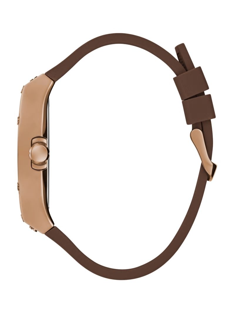 Guess Textured Brown Silicone Multifunction Watch - Brown Leather Guess Textured Brown Silicone Multifunction Watch - Brown Leather