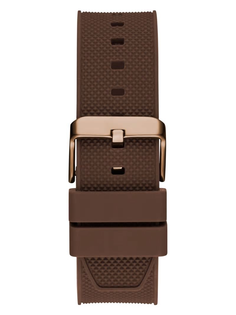 Guess Textured Brown Silicone Multifunction Watch - Brown Leather Guess Textured Brown Silicone Multifunction Watch - Brown Leather