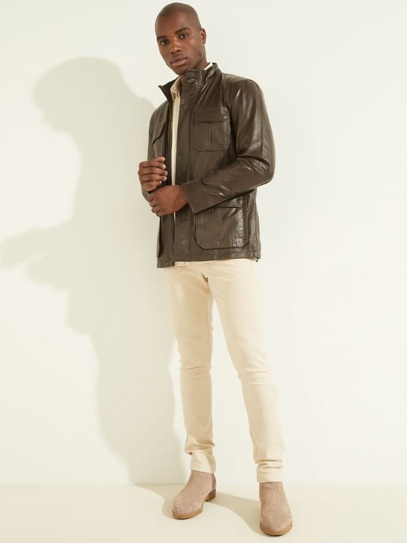 Guess Leather Field Jacket - Chocolate Brownie Guess Leather Field Jacket - Chocolate Brownie