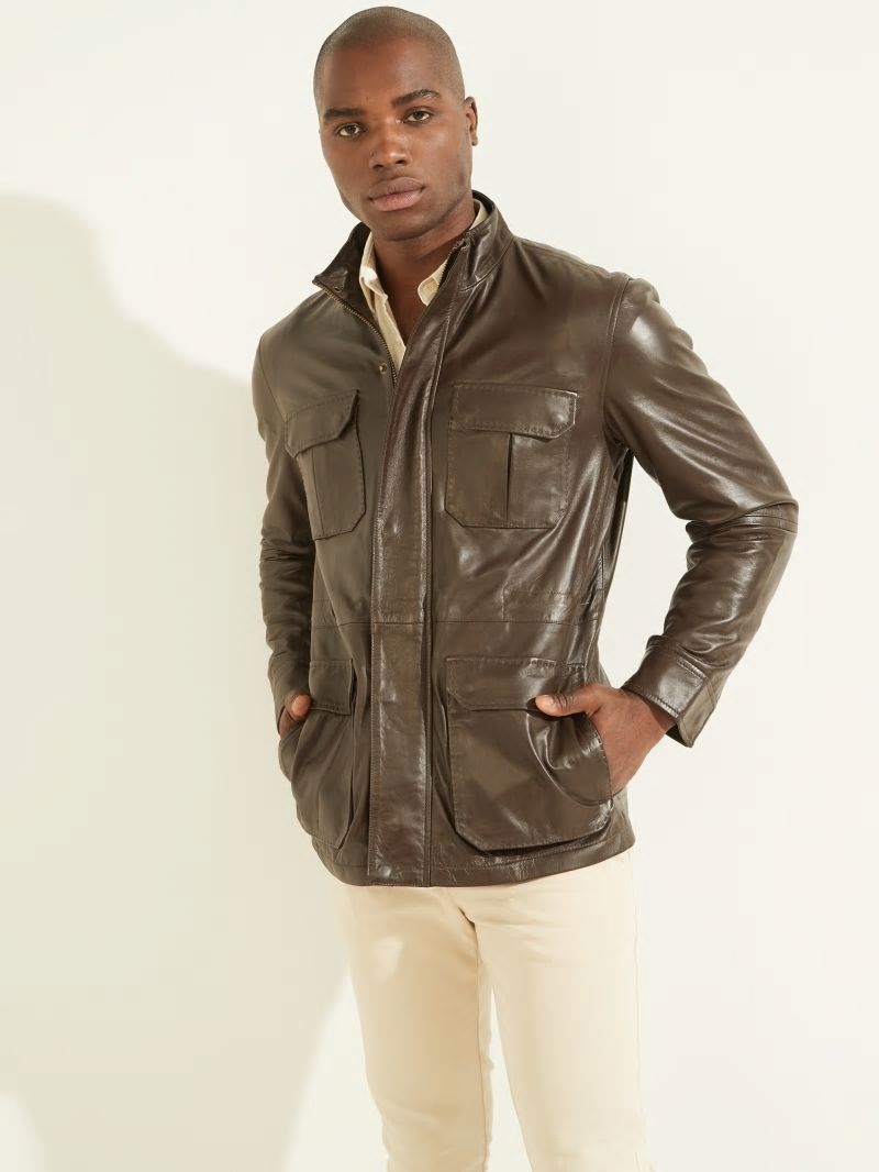 Guess Leather Field Jacket - Chocolate Brownie Guess Leather Field Jacket - Chocolate Brownie