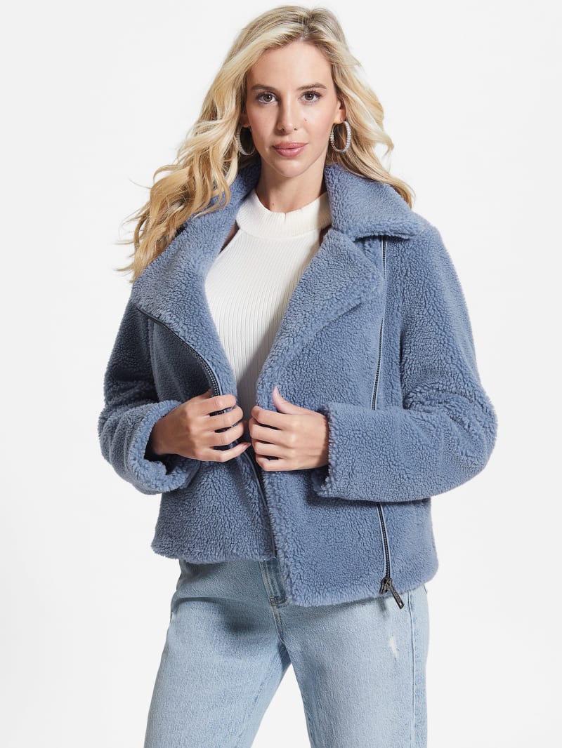 Guess Daria Faux-Sherpa Moto Jacket - Steel Blue Guess Daria Faux-Sherpa Moto Jacket - Steel Blue
