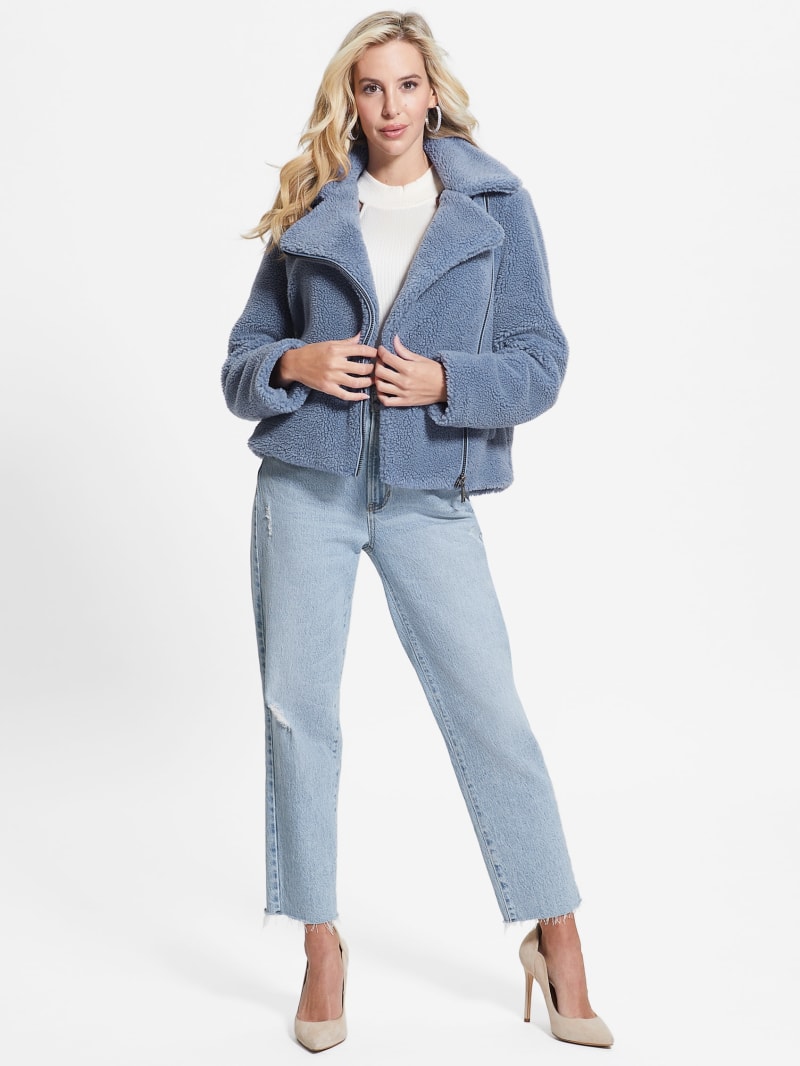 Guess Daria Faux-Sherpa Moto Jacket - Steel Blue Guess Daria Faux-Sherpa Moto Jacket - Steel Blue