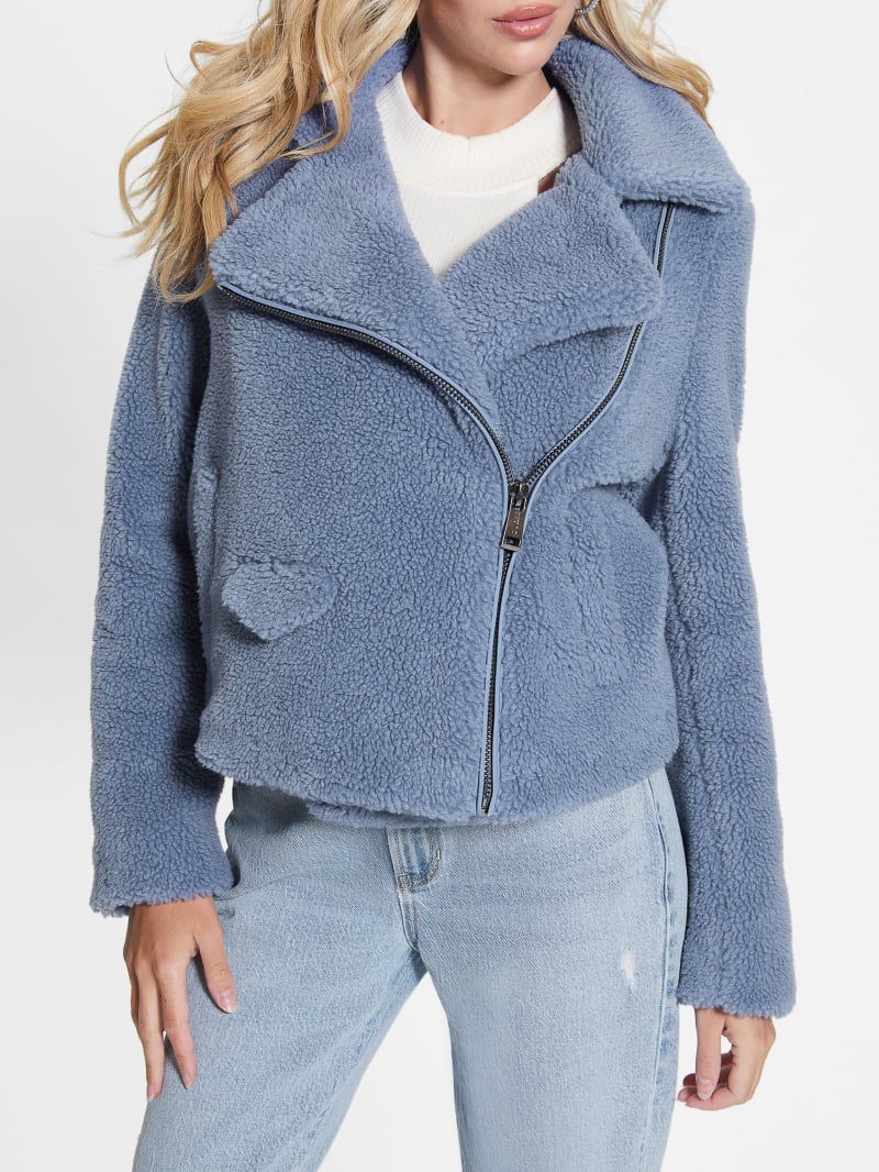 Guess Daria Faux-Sherpa Moto Jacket - Steel Blue Guess Daria Faux-Sherpa Moto Jacket - Steel Blue