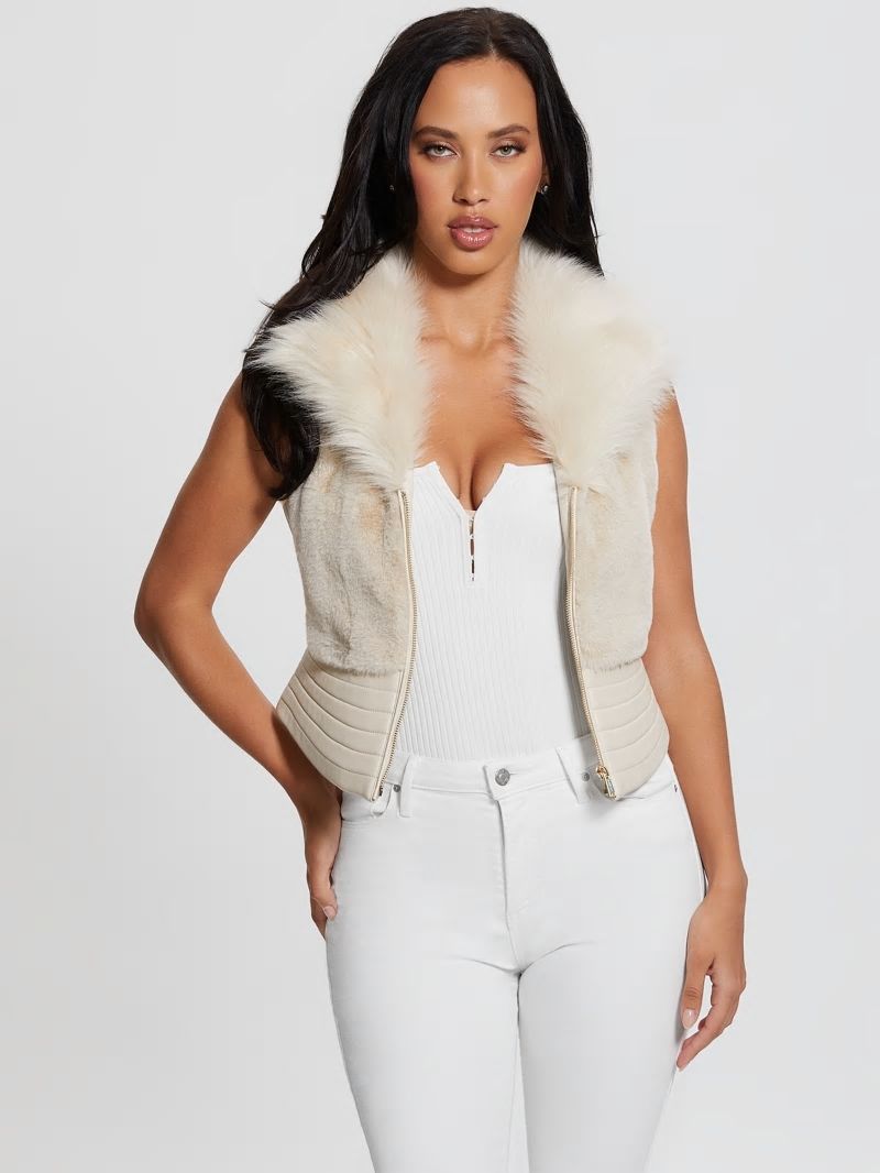 Guess Jodie Faux-Fur Vest - Pearl Oyster Multi Guess Jodie Faux-Fur Vest - Pearl Oyster Multi