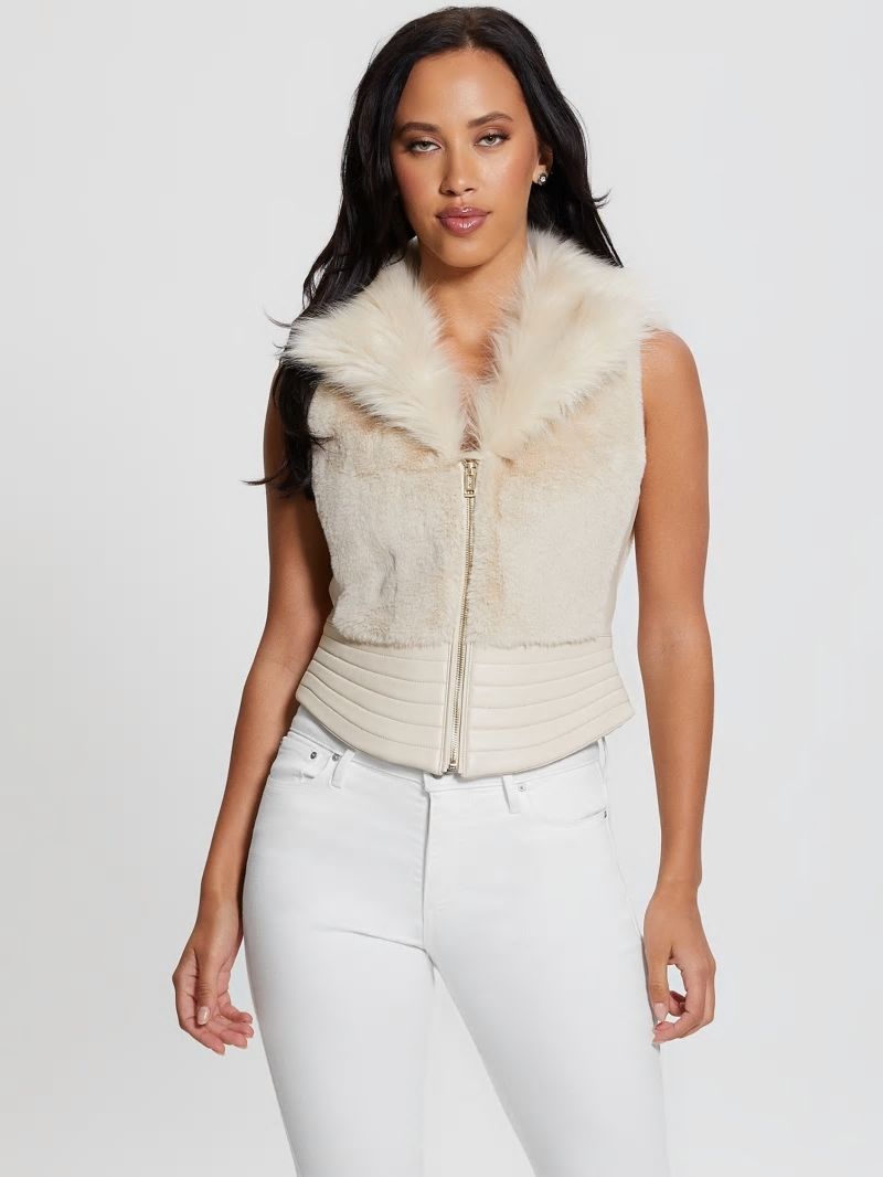 Guess Jodie Faux-Fur Vest - Pearl Oyster Multi Guess Jodie Faux-Fur Vest - Pearl Oyster Multi