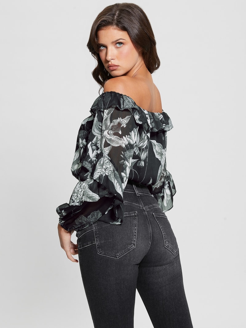 Guess Eco Shani Off-the-Shoulder Top - Phantom Flora Print Black Guess Eco Shani Off-the-Shoulder Top - Phantom Flora Print Black