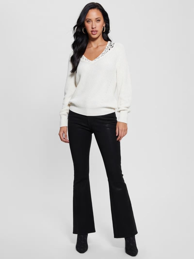 Guess Davina Embellished Sweater - Cream White Guess Davina Embellished Sweater - Cream White