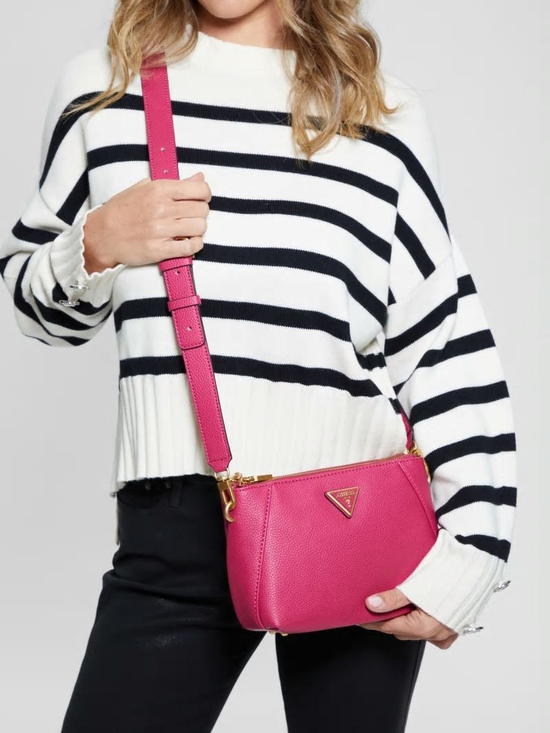 Guess Laryn Pebbled Dual-Zip Crossbody - Fuchsia Guess Laryn Pebbled Dual-Zip Crossbody - Fuchsia
