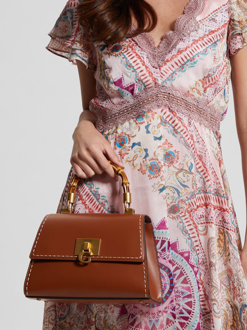 Guess Stephi Bamboo Handle Mini Satchel - Cognac Guess Stephi Bamboo Handle Mini Satchel - Cognac