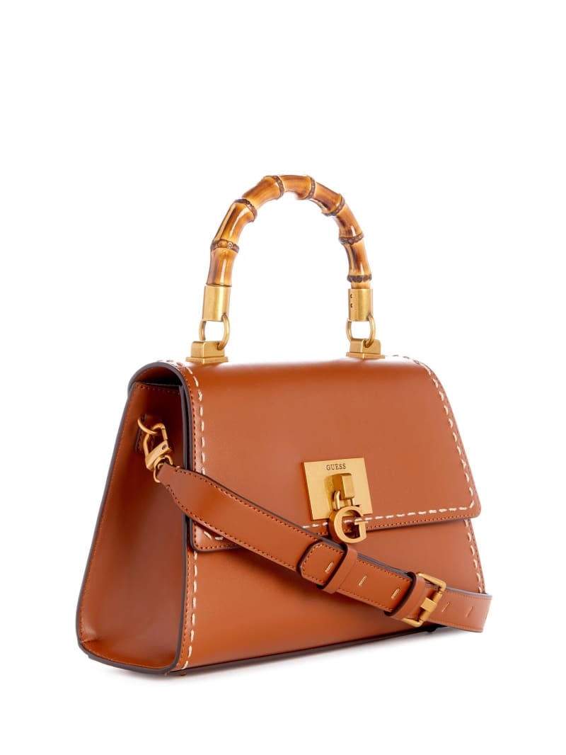 Guess Stephi Bamboo Handle Mini Satchel - Cognac Guess Stephi Bamboo Handle Mini Satchel - Cognac