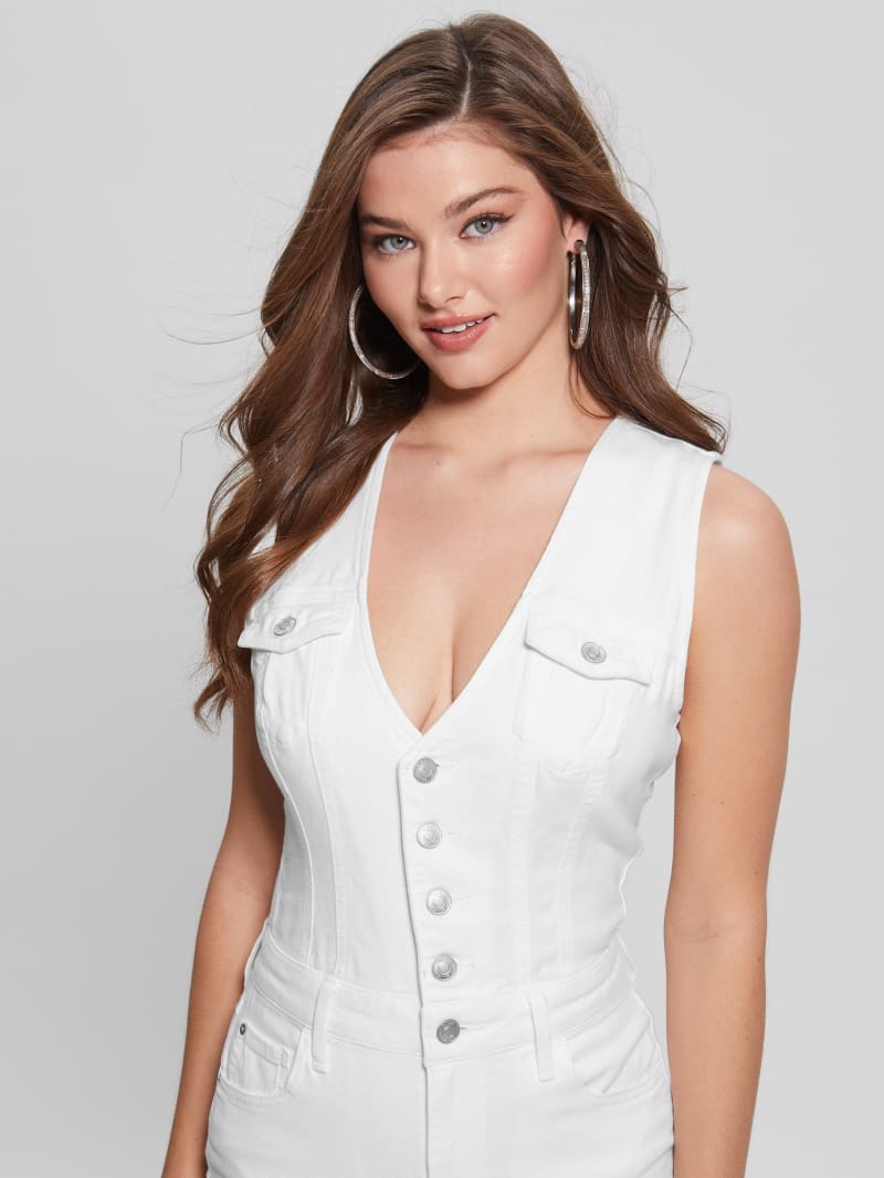 Guess Bella Denim Romper - Pure White Guess Bella Denim Romper - Pure White