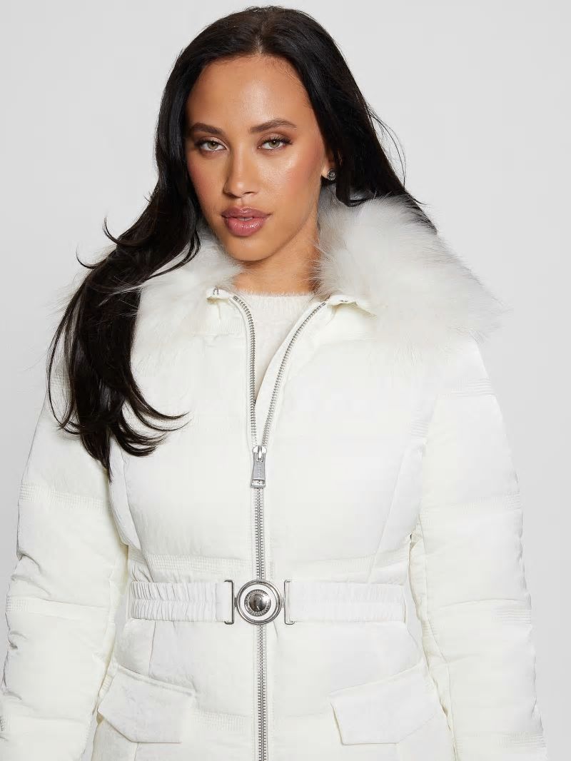 Guess Eco Marisol Belted Puffer Coat - Salt White Guess Eco Marisol Belted Puffer Coat - Salt White