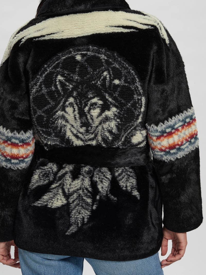 Guess Carlotta Faux-Fur Wrap Jacket - Black Guess Carlotta Faux-Fur Wrap Jacket - Black