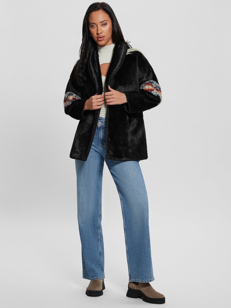Guess Carlotta Faux-Fur Wrap Jacket - Black Guess Carlotta Faux-Fur Wrap Jacket - Black