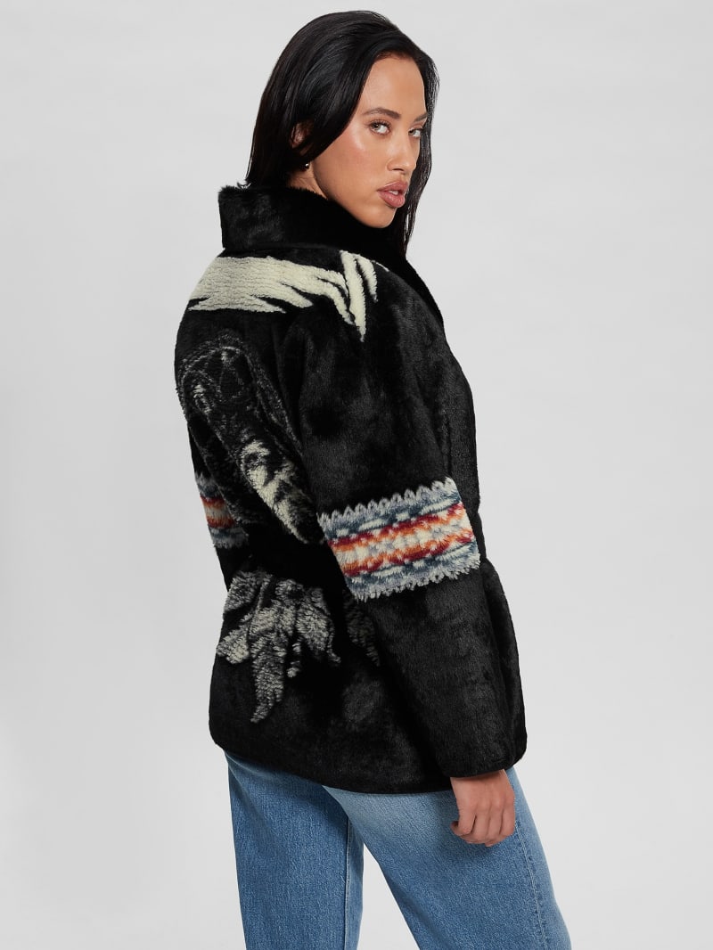 Guess Carlotta Faux-Fur Wrap Jacket - Black Guess Carlotta Faux-Fur Wrap Jacket - Black