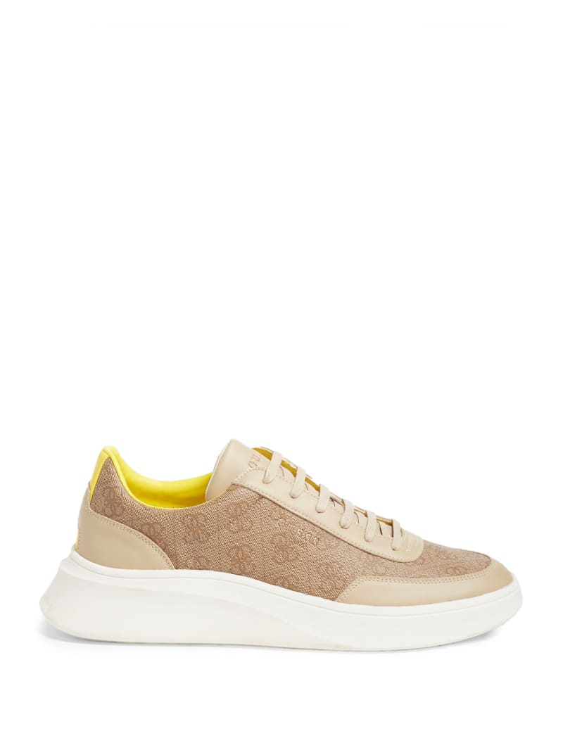Guess Dolo Logo Low-Top Sneakers - Tan Champagne Guess Dolo Logo Low-Top Sneakers - Tan Champagne