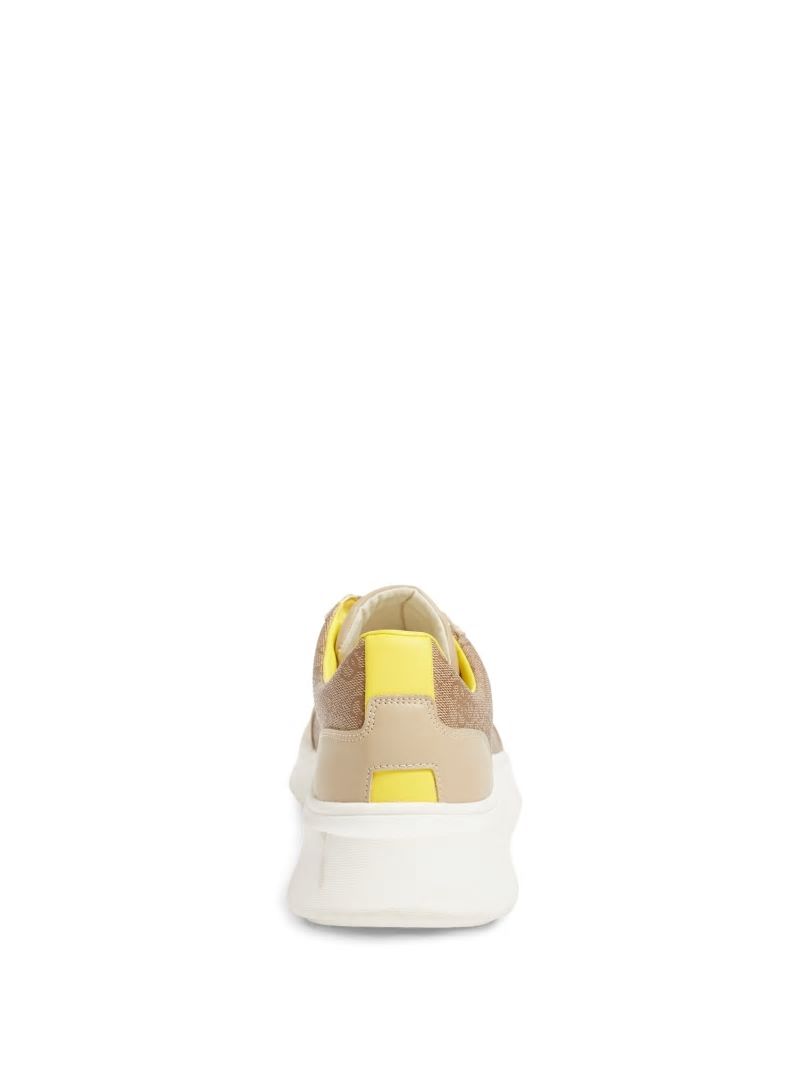 Guess Dolo Logo Low-Top Sneakers - Tan Champagne Guess Dolo Logo Low-Top Sneakers - Tan Champagne