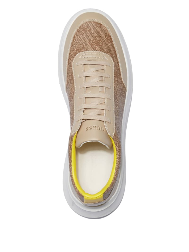 Guess Dolo Logo Low-Top Sneakers - Tan Champagne Guess Dolo Logo Low-Top Sneakers - Tan Champagne