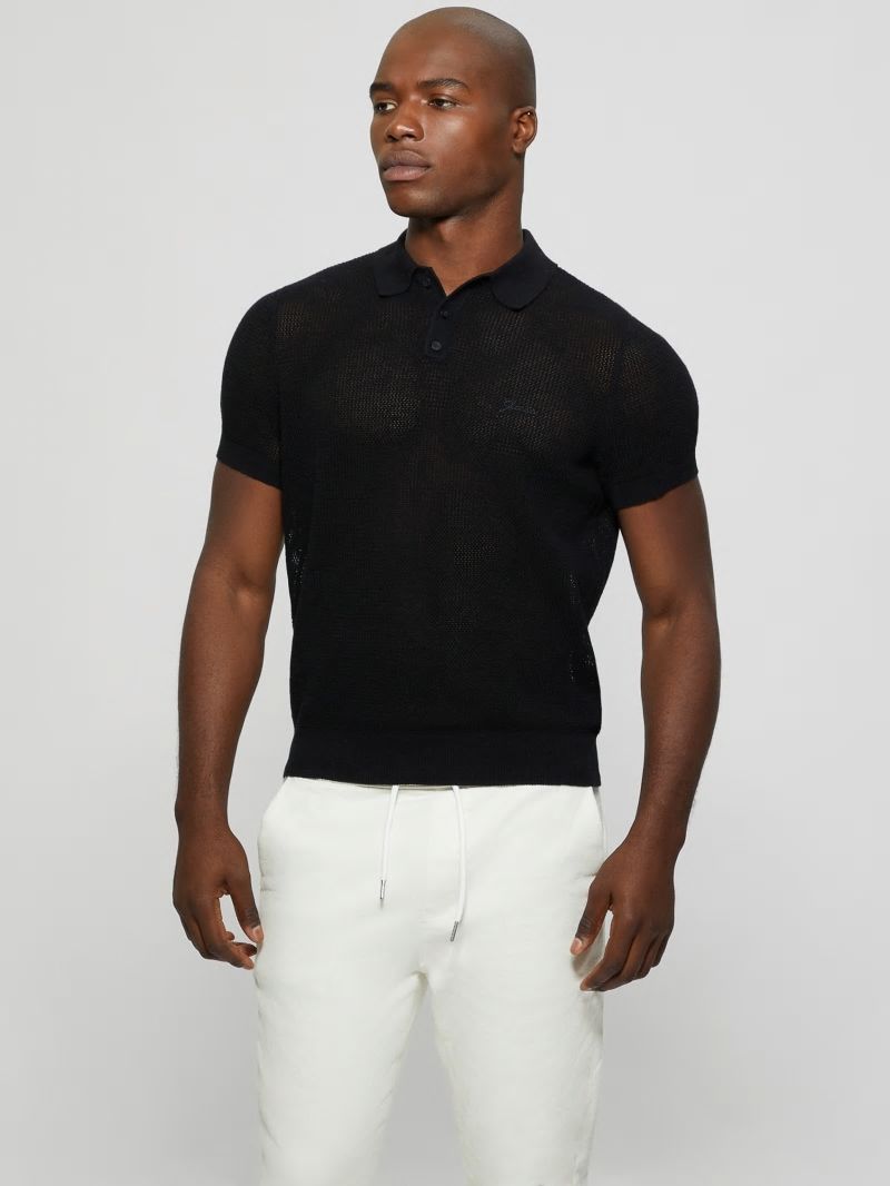 Guess Eco Lenny Open-Stitch Polo - Black Guess Eco Lenny Open-Stitch Polo - Black
