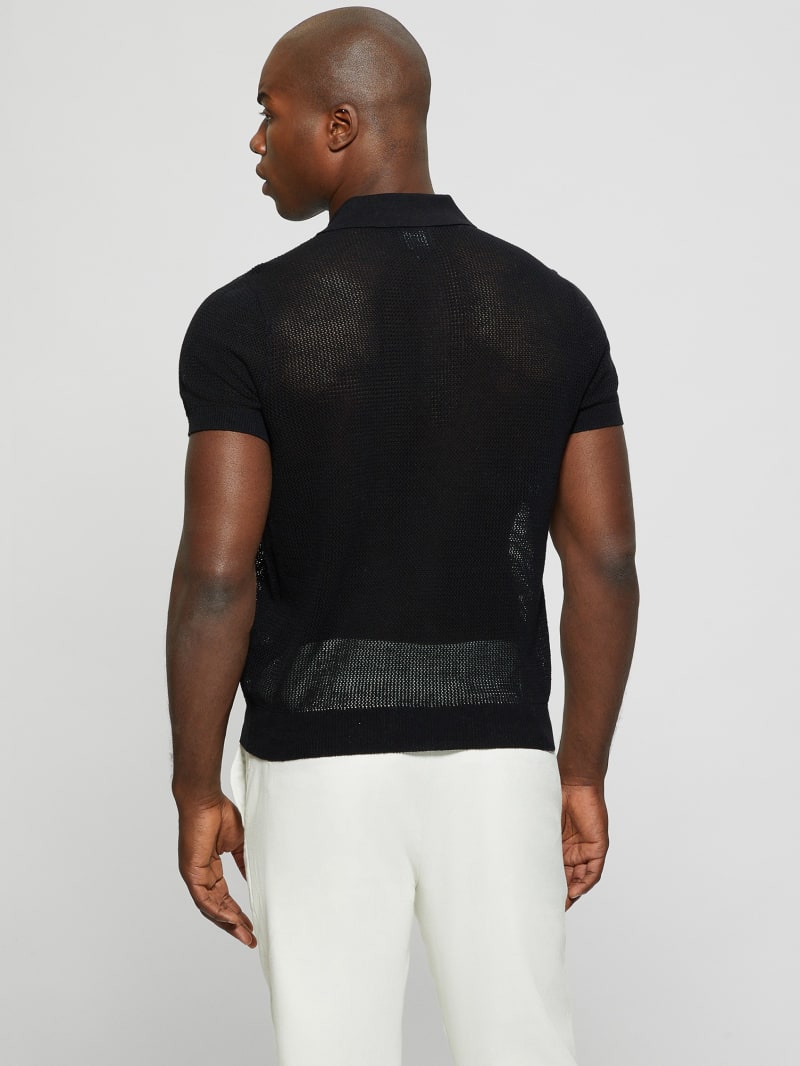 Guess Eco Lenny Open-Stitch Polo - Black Guess Eco Lenny Open-Stitch Polo - Black