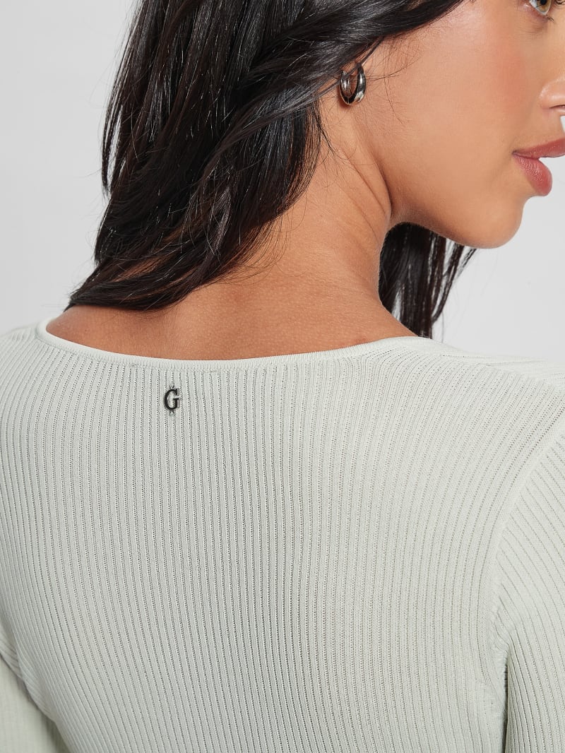 Guess Surplice Soft Bandage Sweater Top - Tweener Green Guess Surplice Soft Bandage Sweater Top - Tweener Green