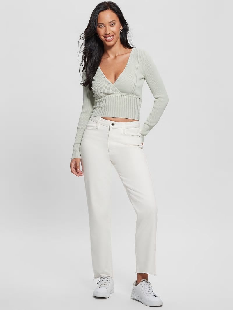 Guess Surplice Soft Bandage Sweater Top - Tweener Green Guess Surplice Soft Bandage Sweater Top - Tweener Green