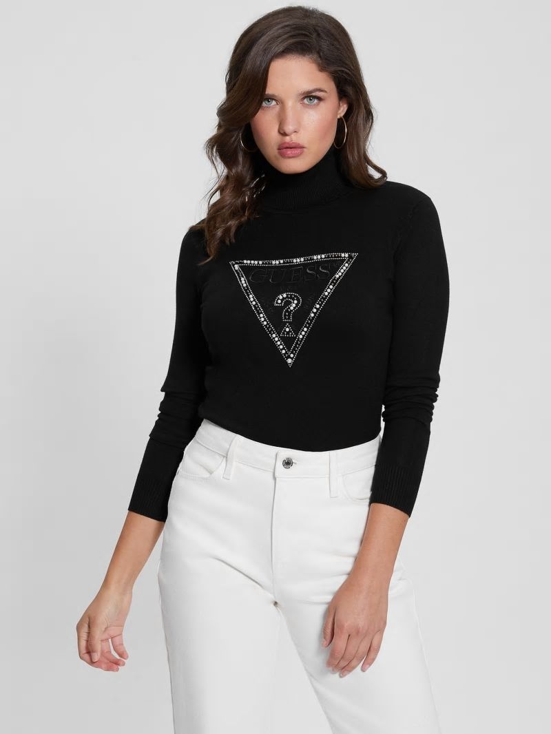 Guess Eco Gisele Beaded Signature Triangle Sweater - Black Guess Eco Gisele Beaded Signature Triangle Sweater - Black